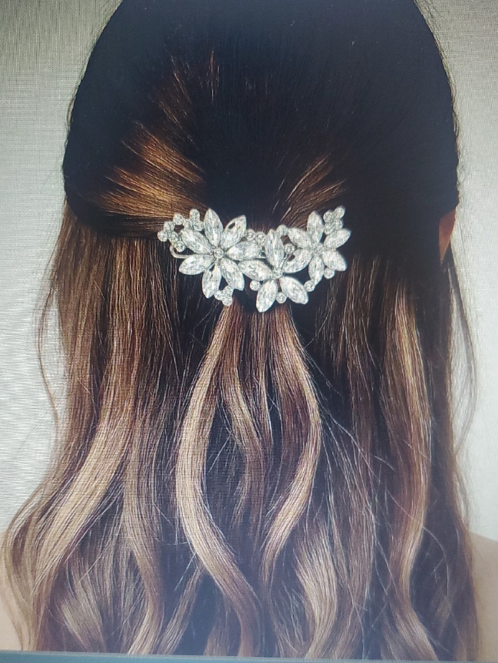 Crystal Floral Hair Barrette - Silver Tone